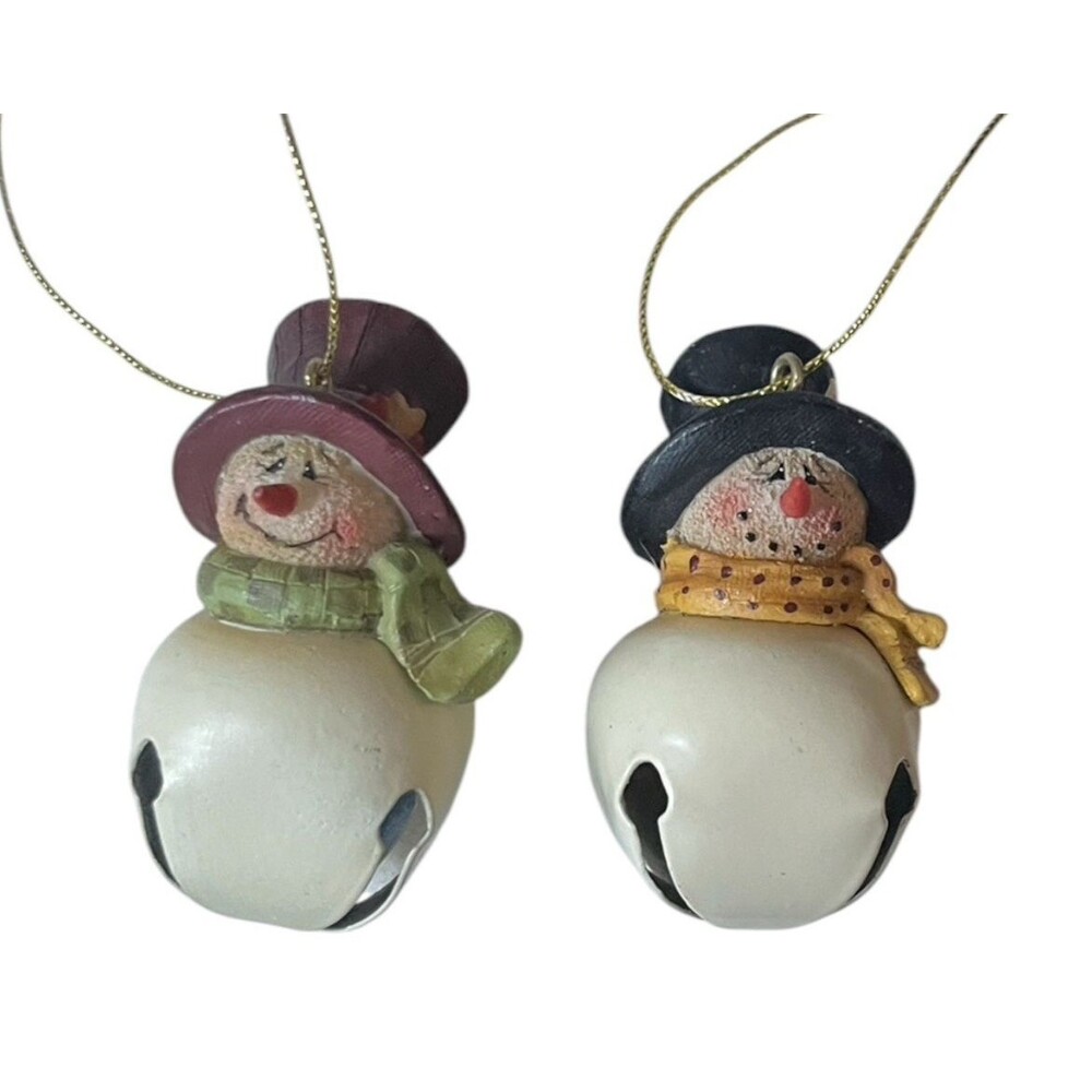 Jingle Bell Snowmen Santa Christmas Ornaments Metal Resin 2-1/2"